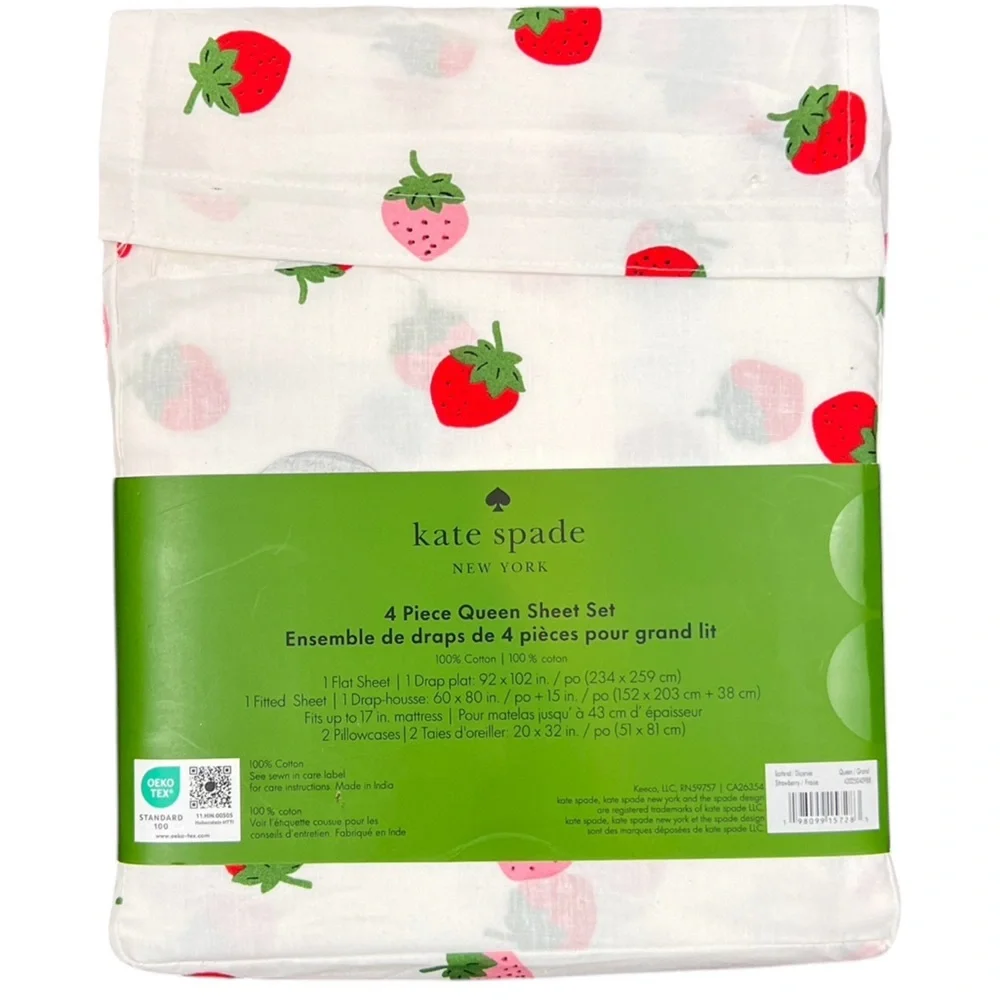 Kate Spade - ‘Strawberries’ Queen Sheet Set. NWT Firm! Last one!